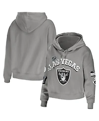 Women's Wear by Erin Andrews Gray Las Vegas Raiders Plus Size Modest Cropped Pullover Hoodie