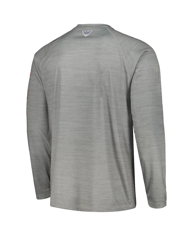 Men's Columbia Gray Ohio State Buckeyes Pfg Terminal Tackle Omni-Shade Raglan Long Sleeve T-shirt
