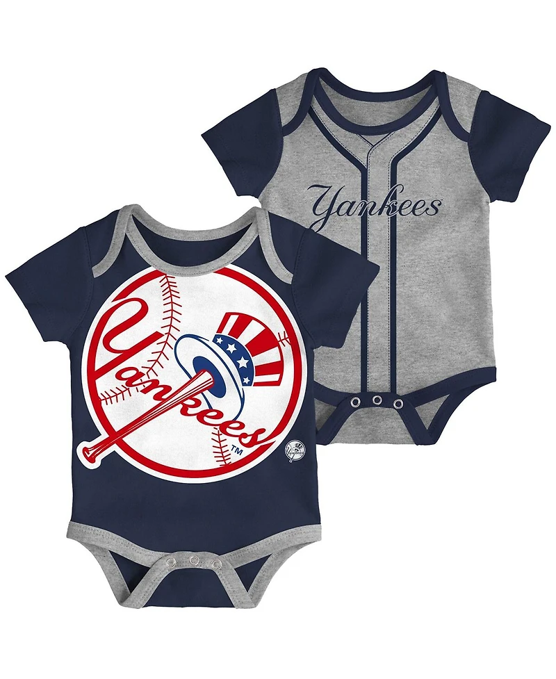 Baby Boys and Girls Navy, Heathered Gray New York Yankees Double 2-Pack Bodysuit Set