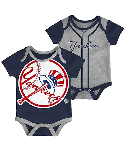 Baby Boys and Girls Navy, Heathered Gray New York Yankees Double 2-Pack Bodysuit Set