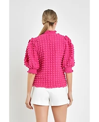 Women's Textured Mock Neck Short Sleeve Blouse