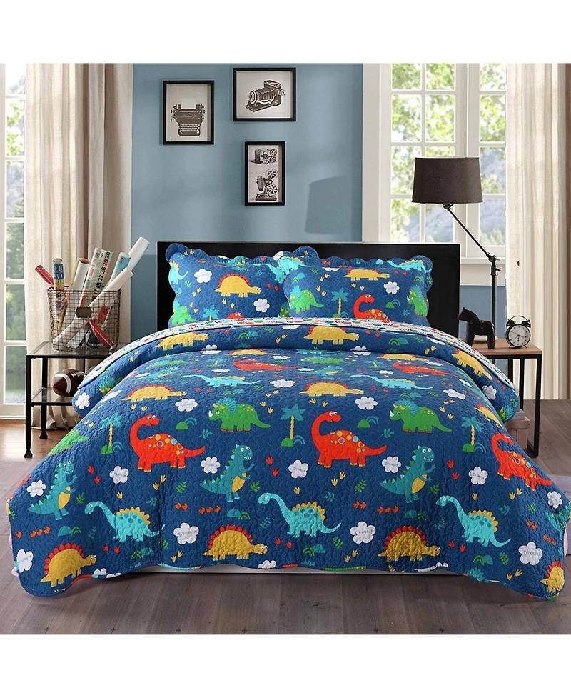 MarCielo 100% Cotton Kids Quilt Dinosaur Bedspread Set for Teens Girls Bedding