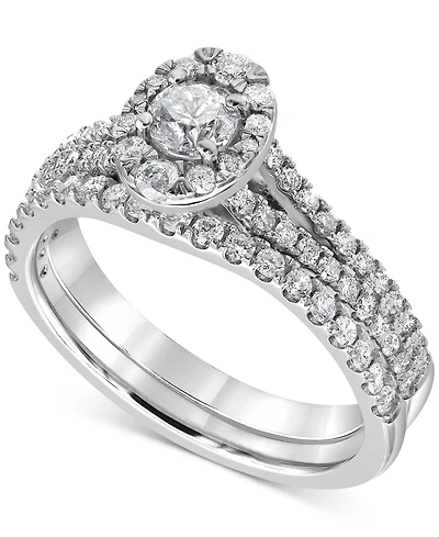Diamond Halo Bridal Set (1 ct. t.w.) in 14k White Gold