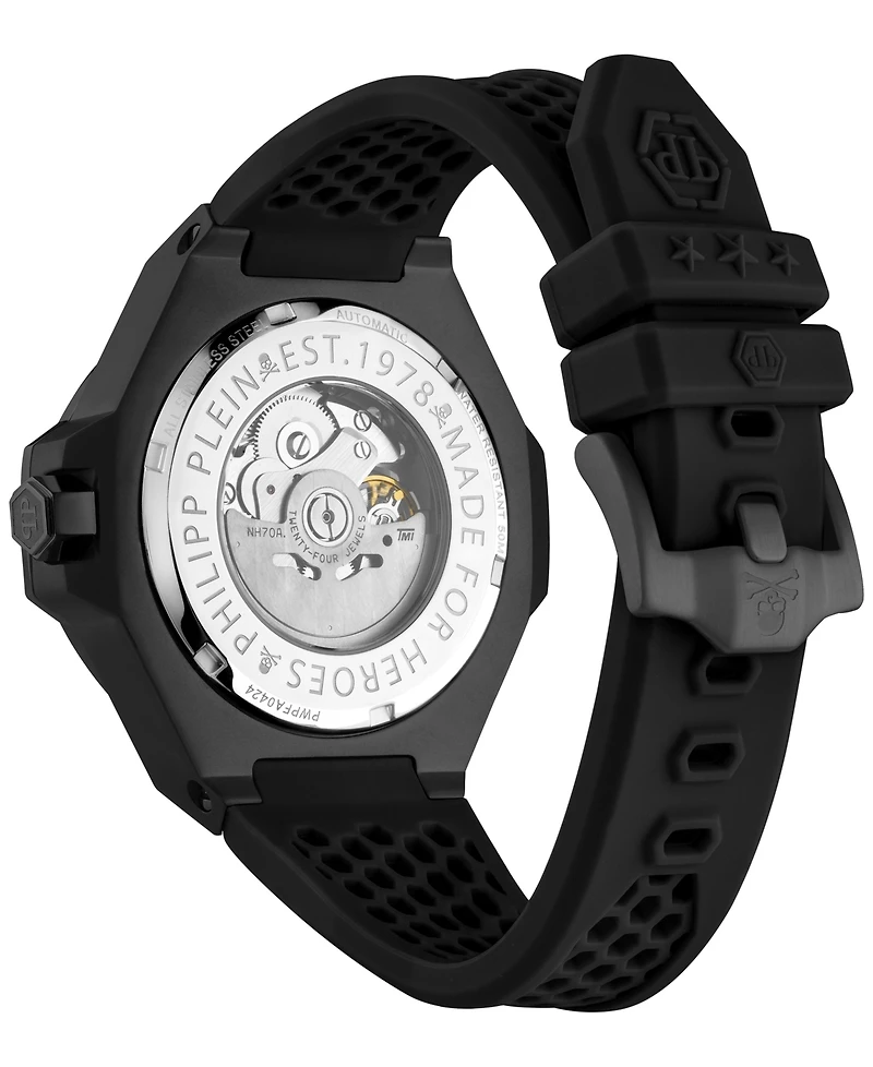 Philipp Plein Men's Automatic Skeleton Royal Black Silicone Strap Watch 46mm