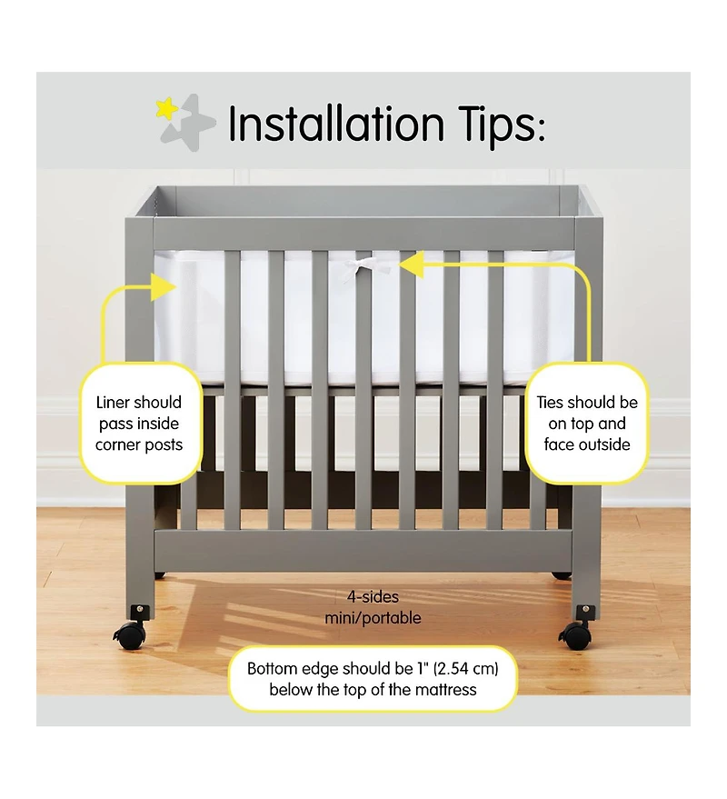 BreathableBaby Breathable Mesh Liner for Mini Cribs, Classic 3mm (Size 4M Covers 4 Sides, Cribs Only)