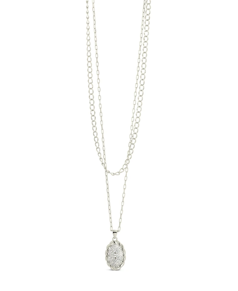Sterling Forever Silver-Tone or Gold-Tone Cubic Zirconia Round Pendant Galette Layered Necklace