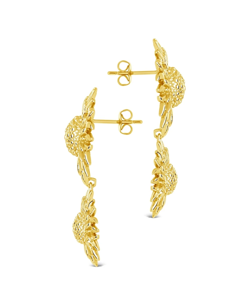 Sterling Forever Gold-Tone or Silver-Tone Triple Sunflower Solaris Drop Studs