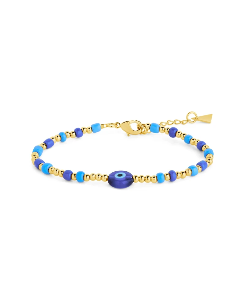 Sterling Forever Gold-Tone or Silver-Tone Blue Beaded Sibyl Bracelet