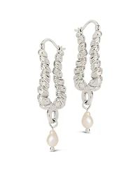 Sterling Forever Gold-Tone or Silver-Tone Drop Cultured Freshwater Pearl Sylvie Statement Hoops
