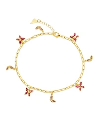 Sterling Forever Silver-Tone or Gold-Tone Pink Cubic Zirconia Butterfly Charm Caria Anklet