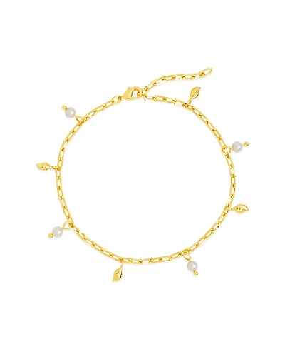 Sterling Forever Silver-Tone or Gold-Tone Shell and Cultured Pearl Dangle Charm Beverly Anklet