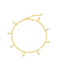 Sterling Forever Silver-Tone or Gold-Tone Shell and Cultured Pearl Dangle Charm Beverly Anklet