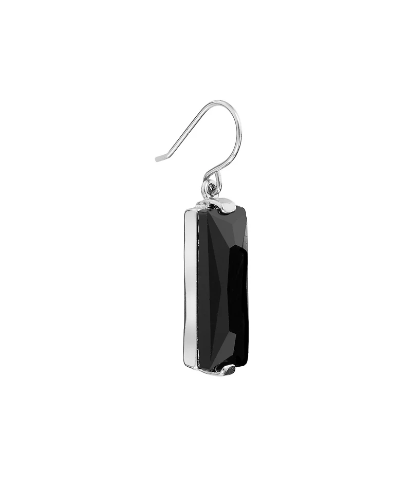 Rectangular Crystal Drop Earrings Silver-Plate