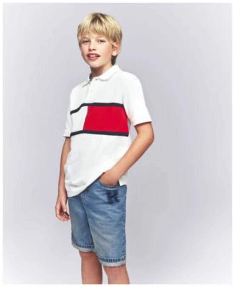 Tommy Hilfiger Boys Color Blocking Tommy Flag Polo Loose Denim Shorts