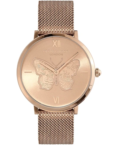 Olivia Burton Women's Signature Butterfly Rose Gold-Tone Stainless Steel Mesh Watch 35mm