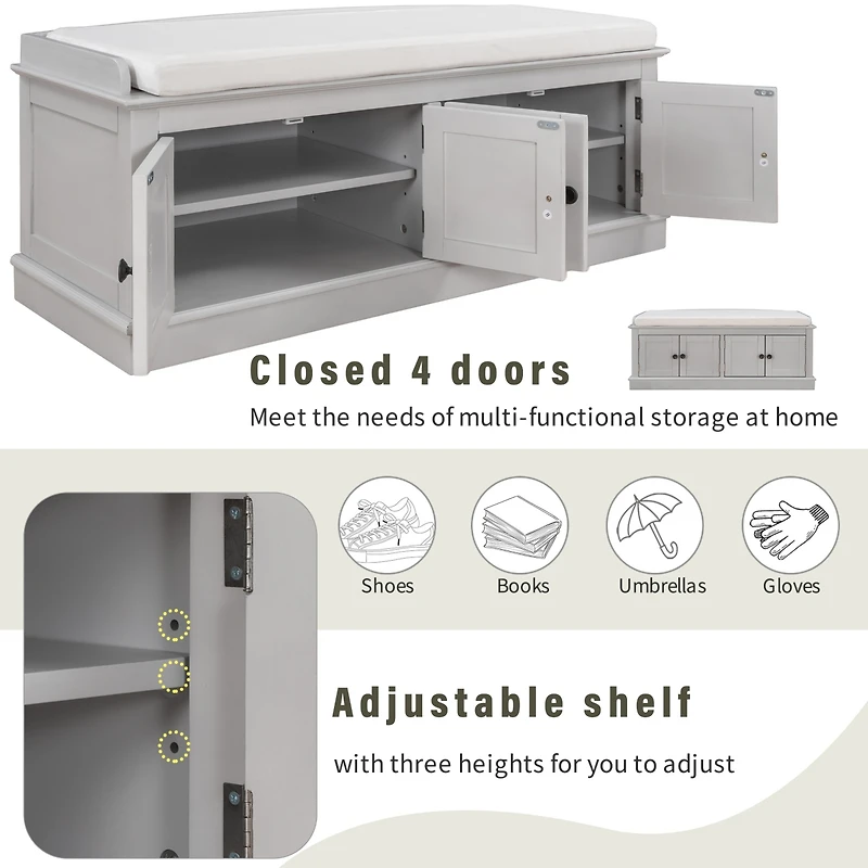 Streamdale 4-Door Storage Bench with Shelves and Cushion