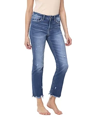 Flying Monkey Women's High Rise Slim Raw Hem Straight Jeans