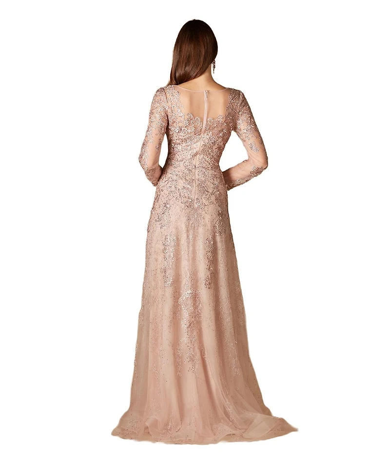 Women's Long Bell Sleeve V-Neck Beaded Gown