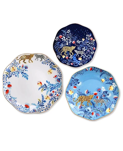 Jessie Zhao New York Amazon Rainforest Bone China Plates In Blue, Set Of Three
