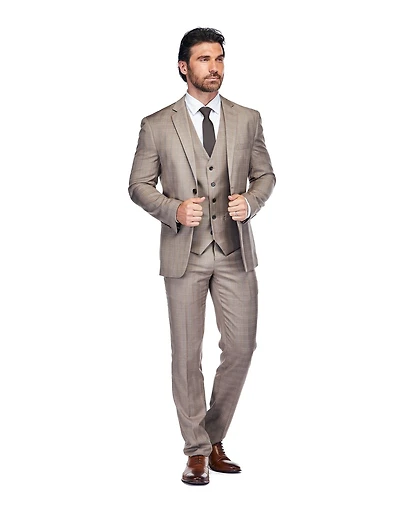 Gino Vitale Men's 3 Piece Slim Fit Brown Check Suit