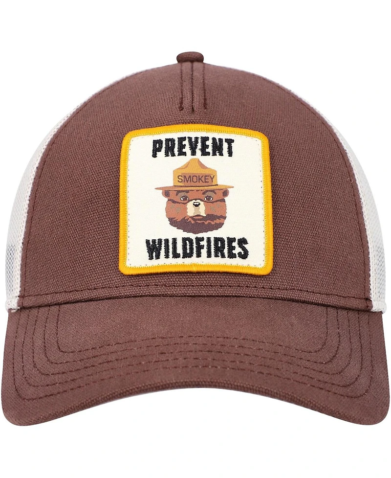 Men's American Needle Brown, Cream Smokey the Bear Valin Trucker Snapback Hat