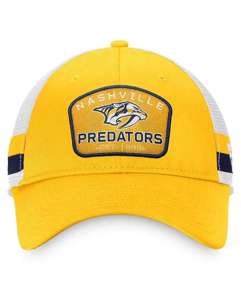 Men's Fanatics Gold, White Nashville Predators Fundamental Striped Trucker Adjustable Hat