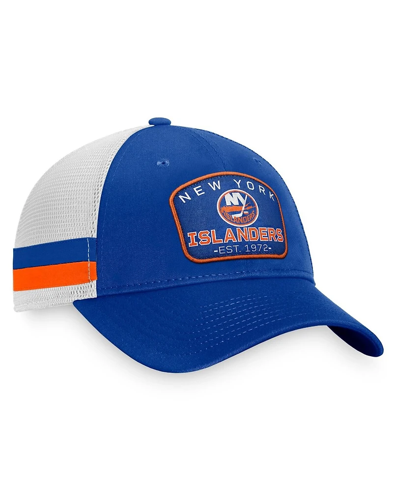 Men's Fanatics Royal, White New York Islanders Fundamental Striped Trucker Adjustable Hat