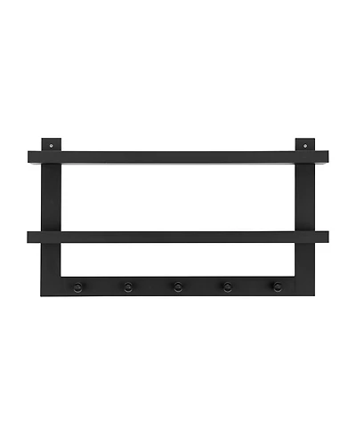 Danya B 2-Tier Ledge Wall Shelf organizer with Five Hanging Coat or towel Hooks, Perfect For Entryway or Bathroom