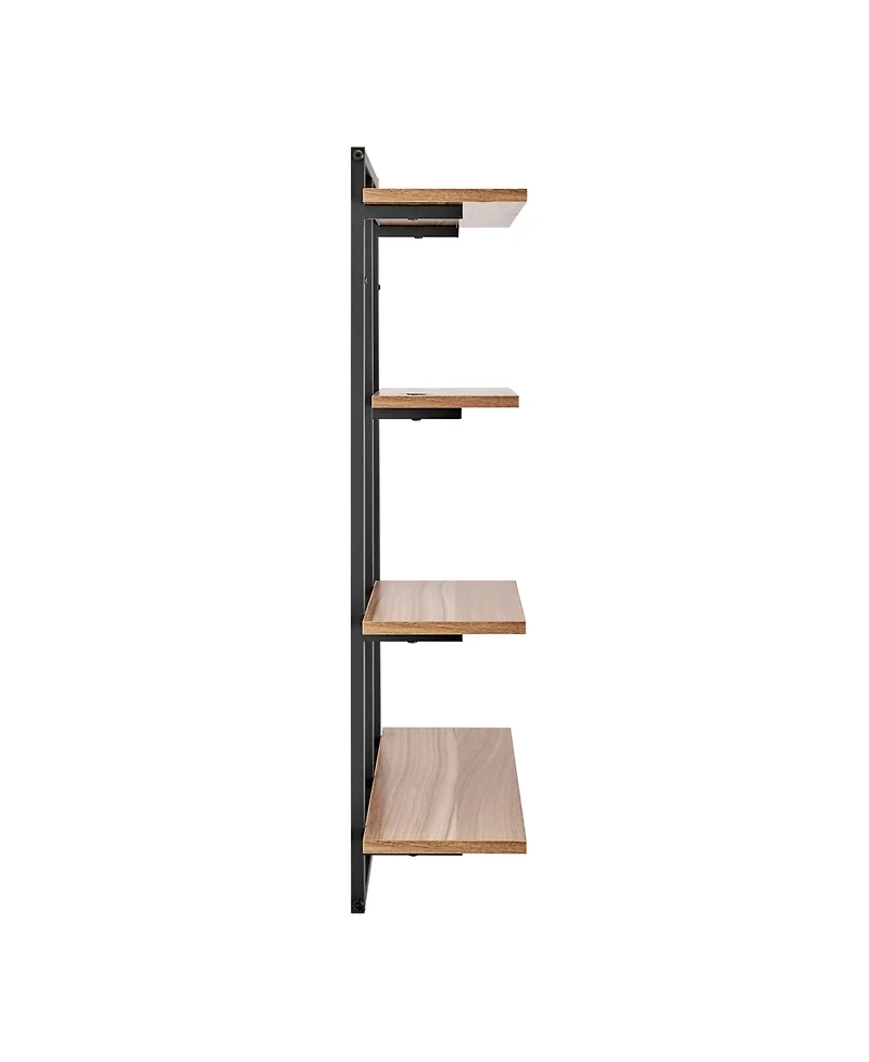 Rhodes 4 Tier Modern Floating Windowsill Wall Shelf Unit with Metal Frame and Light Walnut Mdf Shelves