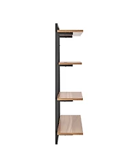 Rhodes 4 Tier Modern Floating Windowsill Wall Shelf Unit with Metal Frame and Light Walnut Mdf Shelves