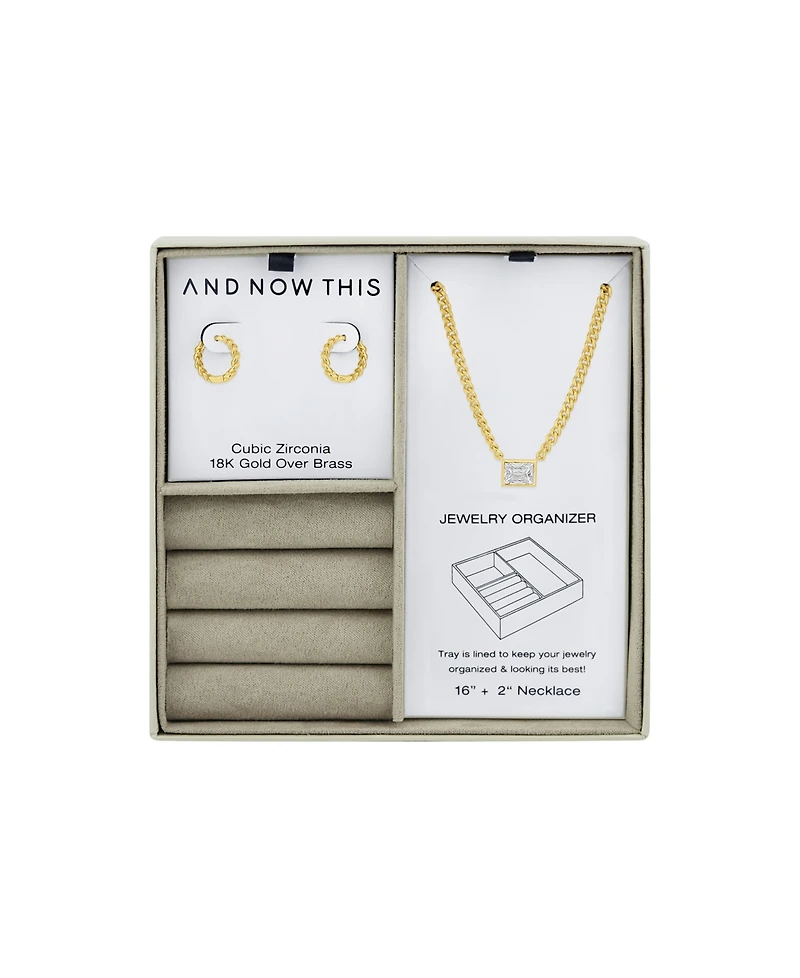 And Now This Cubic Zirconia Hoop Earring and Necklace with Jewelry Box Set