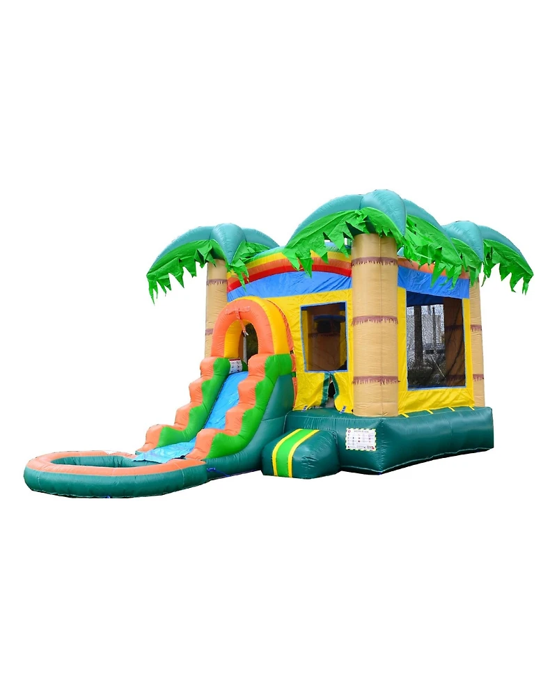 HeroKiddo Tropical Breeze Commercial Grade Bounce House Water Slide with Splash Pool for Kids and Adults (with Blower), Basketball Hoop, Outdoor Indoo
