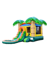 HeroKiddo Tropical Breeze Commercial Grade Bounce House Water Slide with Splash Pool for Kids and Adults (with Blower), Basketball Hoop, Outdoor Indoo
