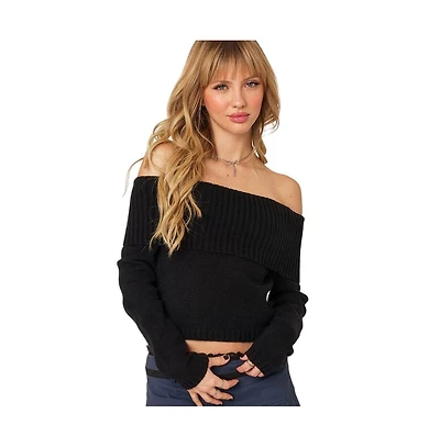 Edikted Womens Tamara Fold Over Knit Top