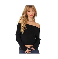 Edikted Womens Tamara Fold Over Knit Top