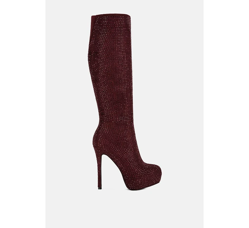 nebula rhinestone embellished stiletto calf boots
