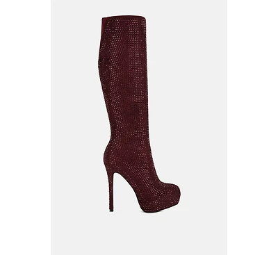 nebula rhinestone embellished stiletto calf boots
