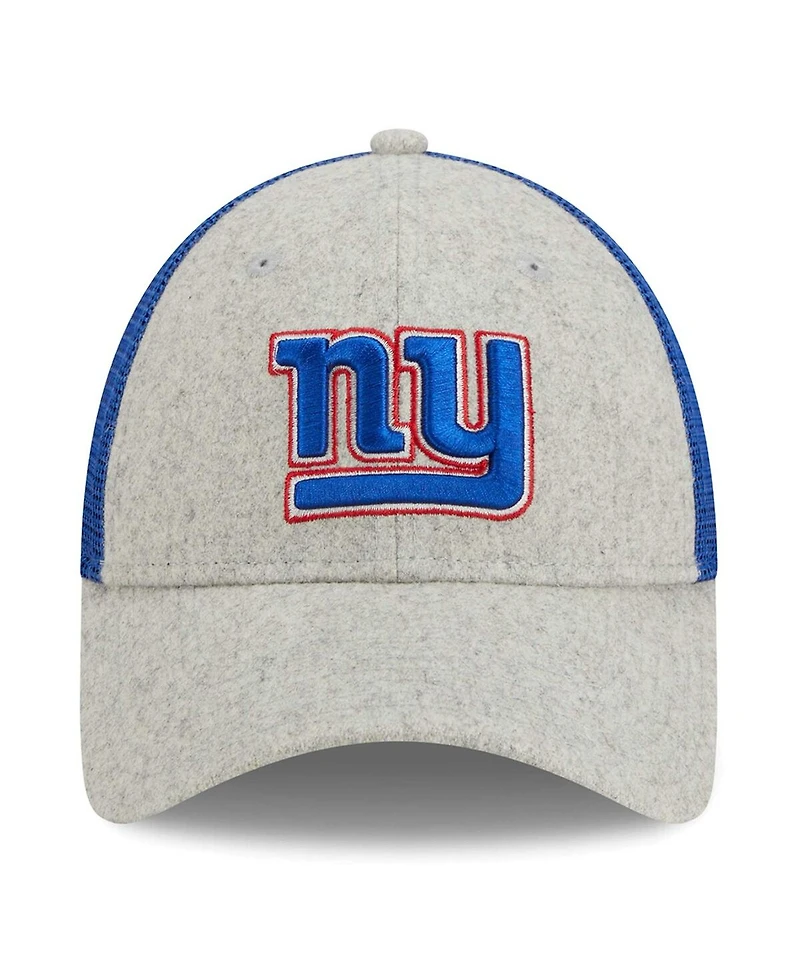 Men's New Era Heather Gray, Royal New York Giants Pop Trucker 9FORTY Adjustable Hat