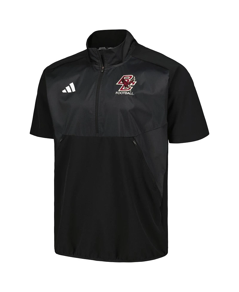 Men's adidas Black Boston College Eagles Sideline Aeroready Raglan Short Sleeve Quarter-Zip Jacket