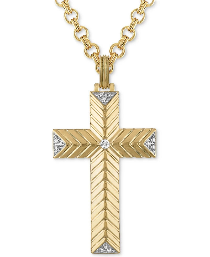 Esquire Men's Jewelry Diamond Textured Cross 22" Pendant Necklace (1/10 ct. t.w.), Created for Macy's