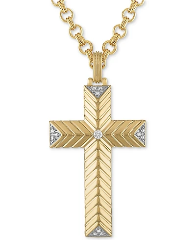Esquire Men's Jewelry Diamond Textured Cross 22" Pendant Necklace (1/10 ct. t.w.), Created for Macy's