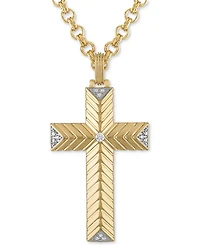Esquire Men's Jewelry Diamond Textured Cross 22" Pendant Necklace (1/10 ct. t.w.), Created for Macy's