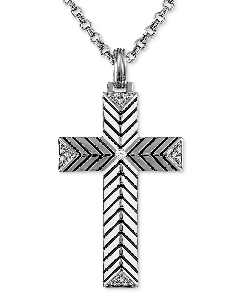 Esquire Men's Jewelry Diamond Textured Cross 22" Pendant Necklace (1/10 ct. t.w.), Created for Macy's