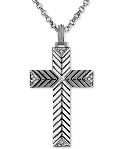 Esquire Men's Jewelry Diamond Textured Cross 22" Pendant Necklace (1/10 ct. t.w.), Created for Macy's