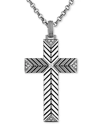 Esquire Men's Jewelry Diamond Textured Cross 22" Pendant Necklace (1/10 ct. t.w.), Created for Macy's