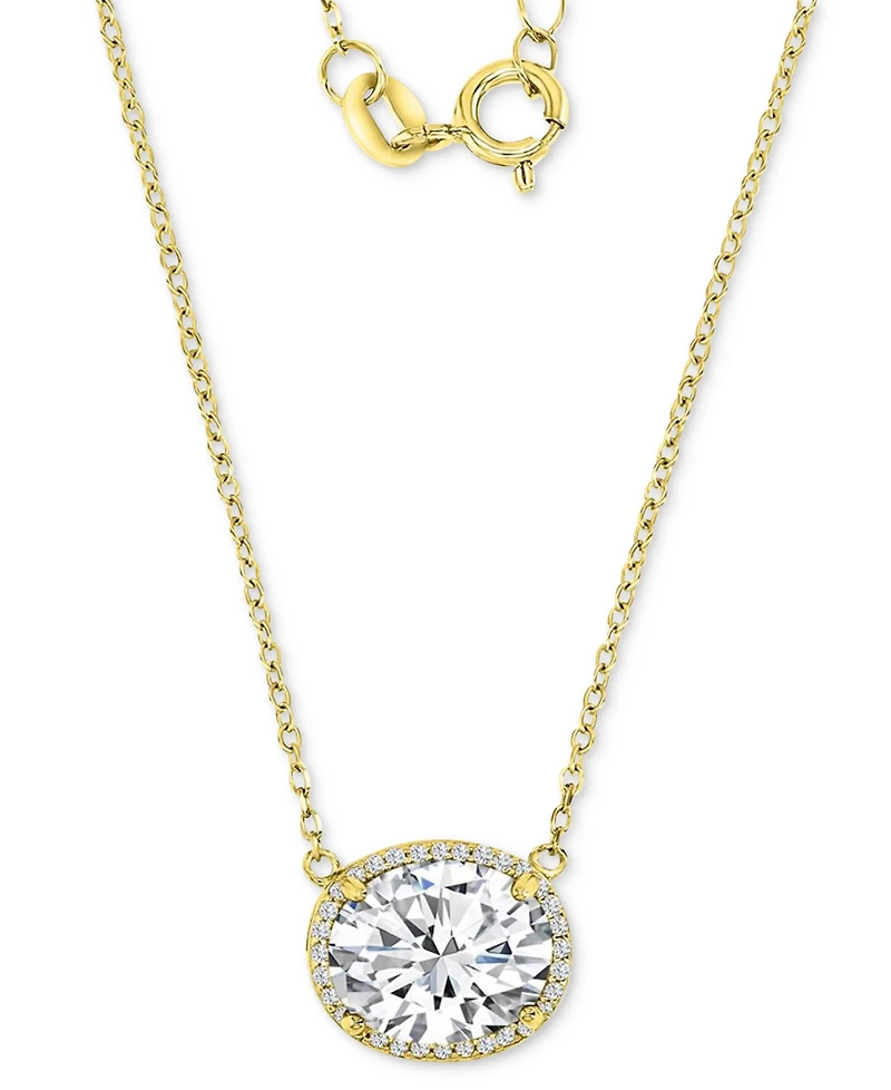 Cubic Zirconia Halo Pendant Necklace in 14k Gold-Plated Sterling Silver, 16" + 2" extender