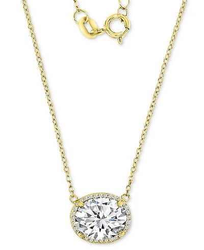 Cubic Zirconia Halo Pendant Necklace in 14k Gold-Plated Sterling Silver, 16" + 2" extender