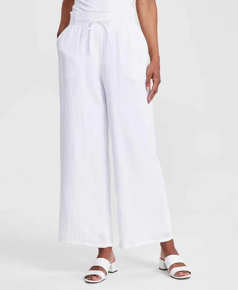 Jm Collection Women's Wide Leg Cotton Gauze Pants, Created for Macy's