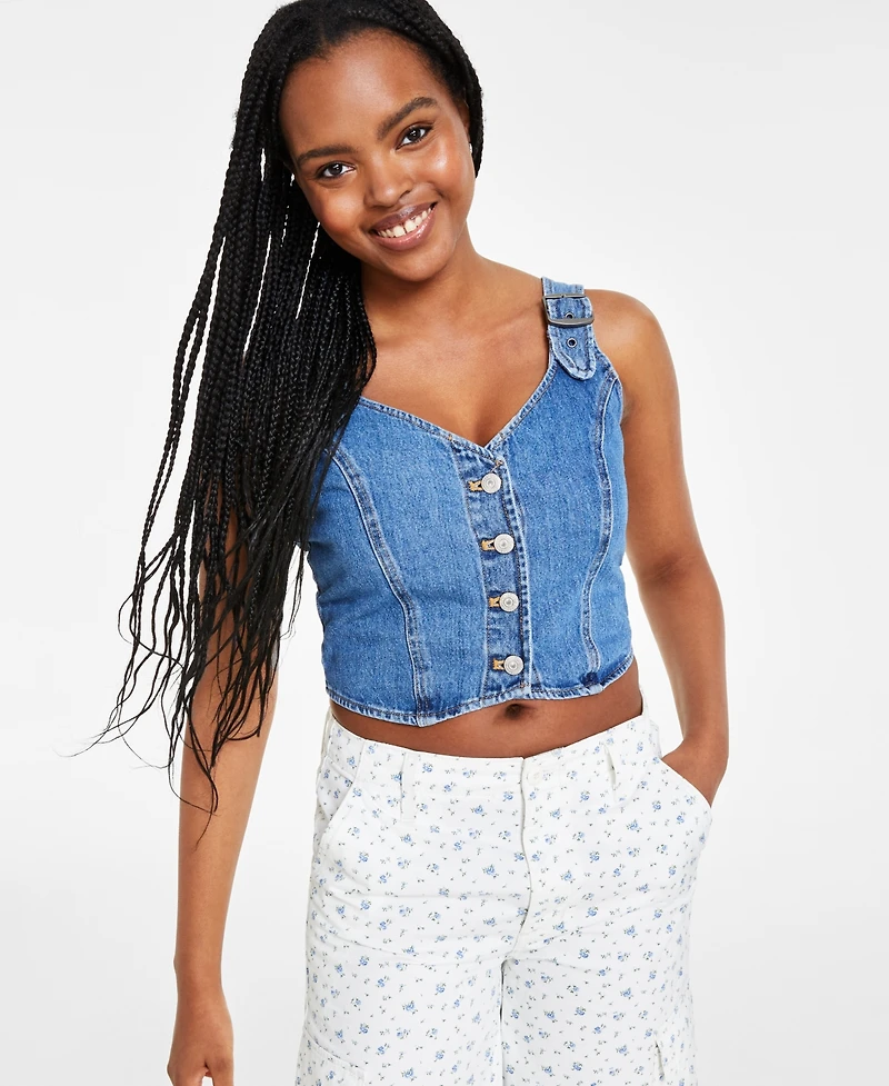 Levi's Women's Charlie Fitted Denim V-Neck Cropped Top