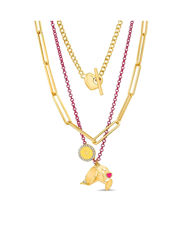 kensie Multi 3 Piece Mixed Chain Necklace Set with Fruit, Heart, Kiss Emoji and Martini Glass Charm Pendants